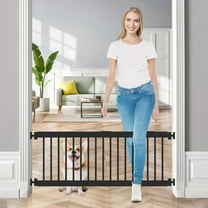 Dog Gate Indoor,18"-45" Extra Wide Metal Short Dog Gate to Step Over, 14" Tall Small Pet Gate with 3 Extension Kits, Pressure Mounted for Doorways & Stairs