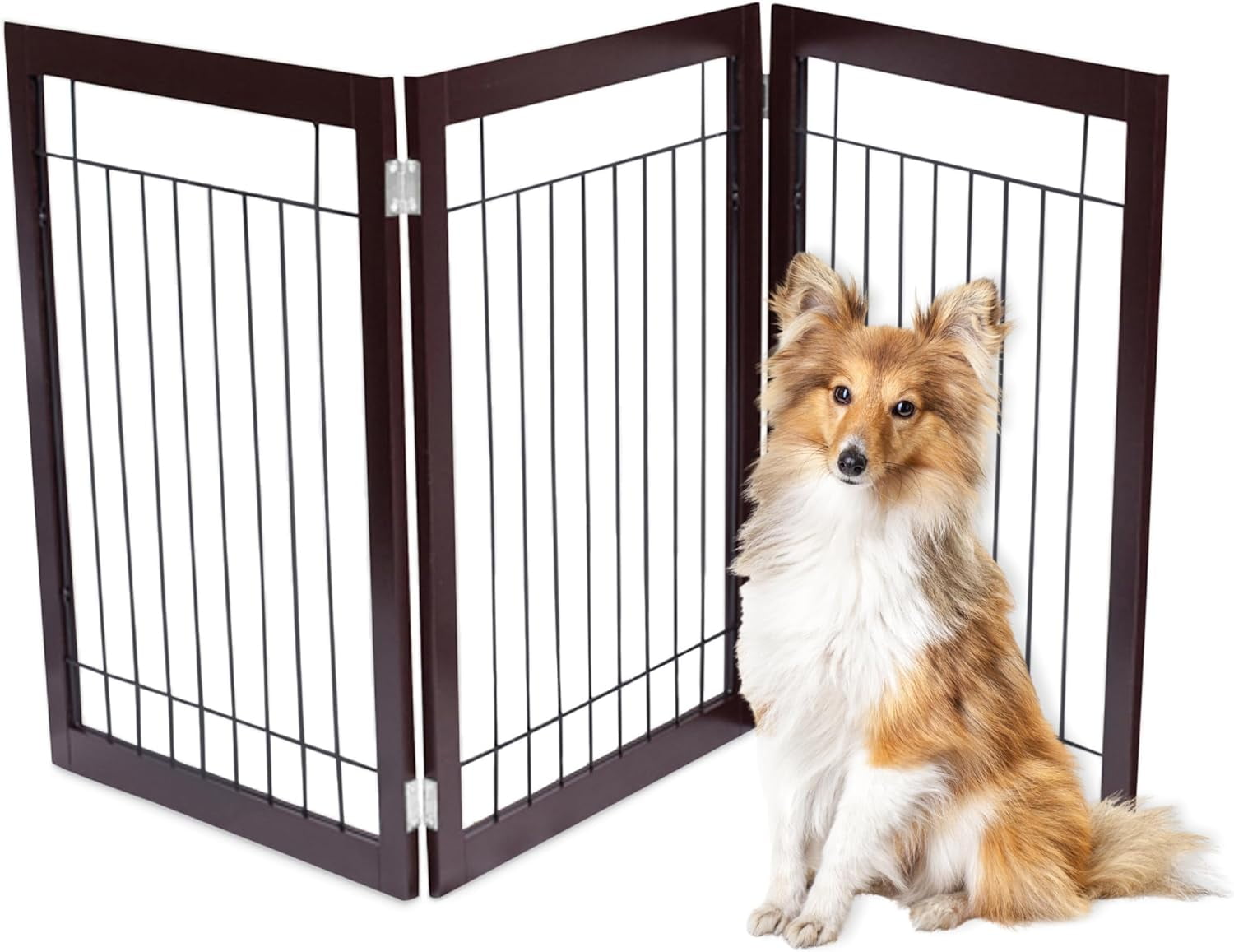 Freestanding Pet Gate For Dogs & Cats - Foldable Wooden Scroll Design For Stairs & Doorways