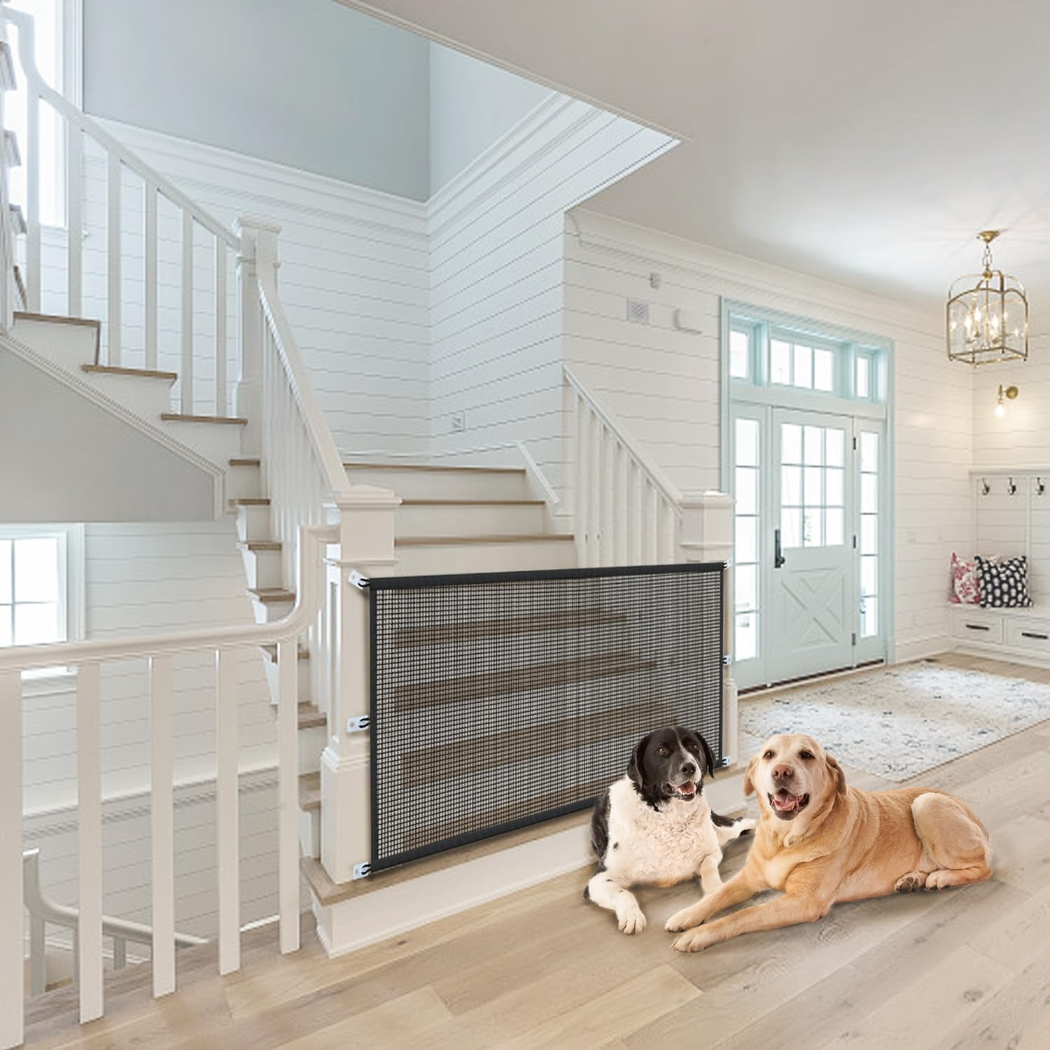 View of Dog Gate, Portable Folding Pet Gates, Dogs Screen Mesh Gate for Pet Dog ...