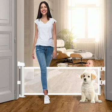 Dog Gate Retractable ,Mesh Pet Gate or Mesh Dog Gate,Extends up to 55" Wide,Dog Gate for Doorways, Stairs, Hallways（White）