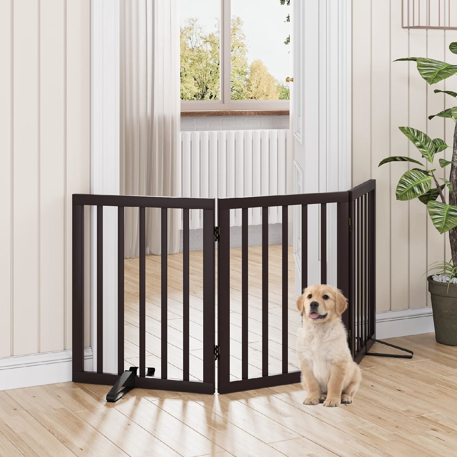 Dog Gates for Doorways Stair House Freestanding Pet Gates for Dogs Wooden Dog Gate with Support Feet Indoor Fence