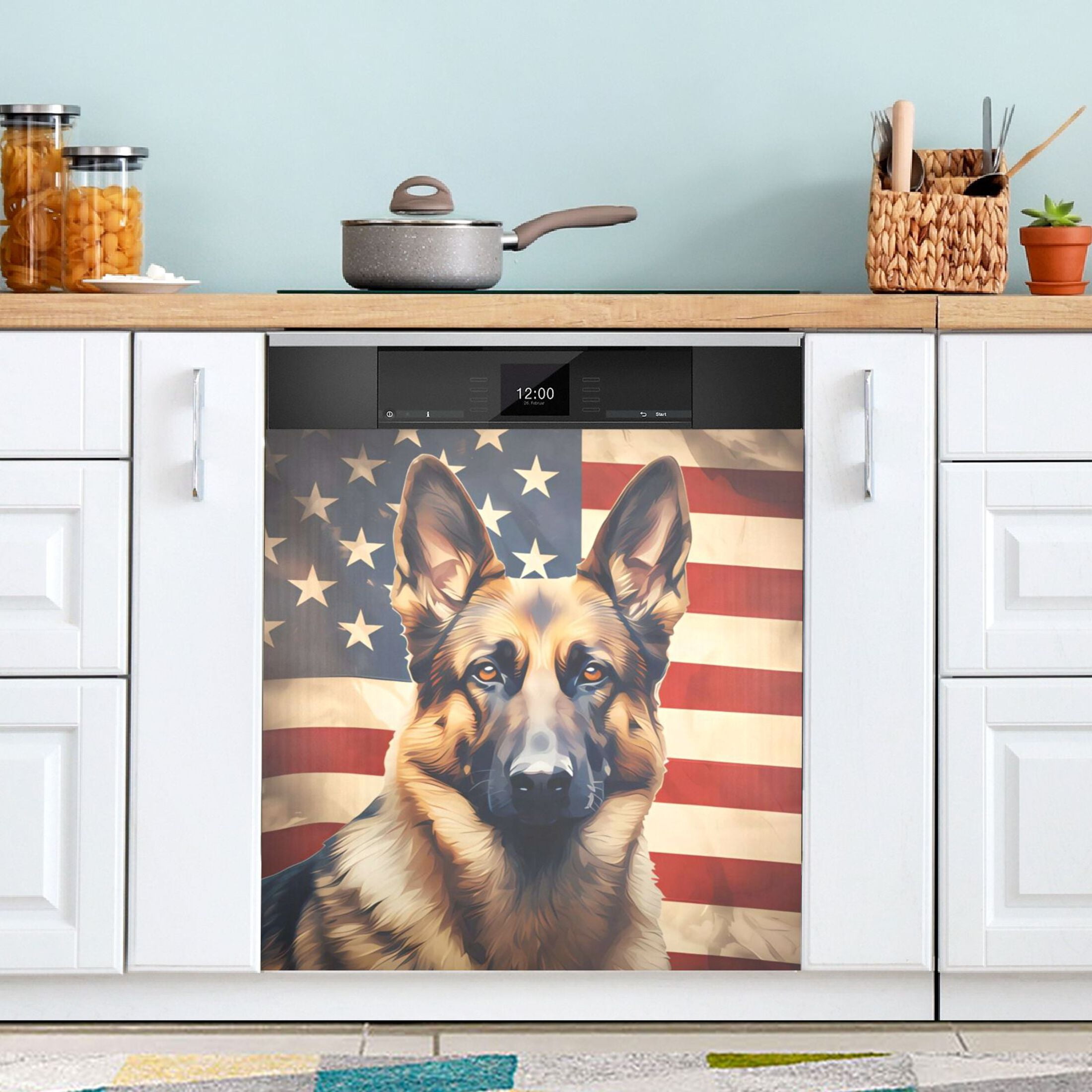 Dog German Shepherd American Flag Dishwasher Magnet Cover Reuseable Refrigerator Magnet Cover Decal Fridge Microwave Stickers Hoilday Party Decor 23 x 26 Inch