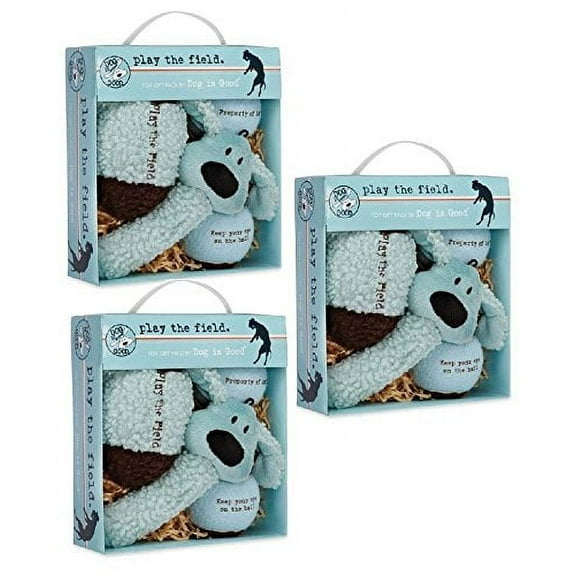 Dog Gift Box 4 Piece Blue Plush & Ball Toy Set AVAILABLE IN BULK PACKS TOO(3 Gift Packs)