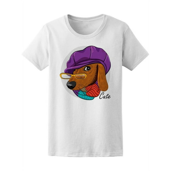 Dog Glasses Dressed Dachshund T-Shirt Women -Image by Shutterstock, Female XX-Large