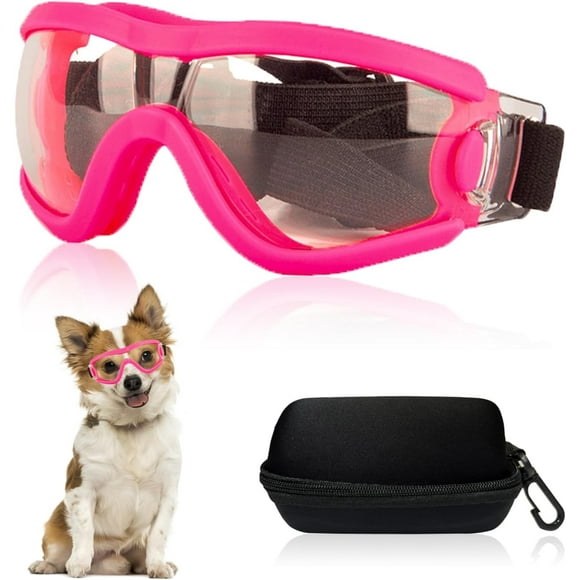 Dog Goggles Small Breed Dog Sunglasses with Adjustable for UV Protection Eyewear Doggy Doggie Puppy Glasses Anti-Fog Wind Dust Snowproof (White Frame Red Lens)