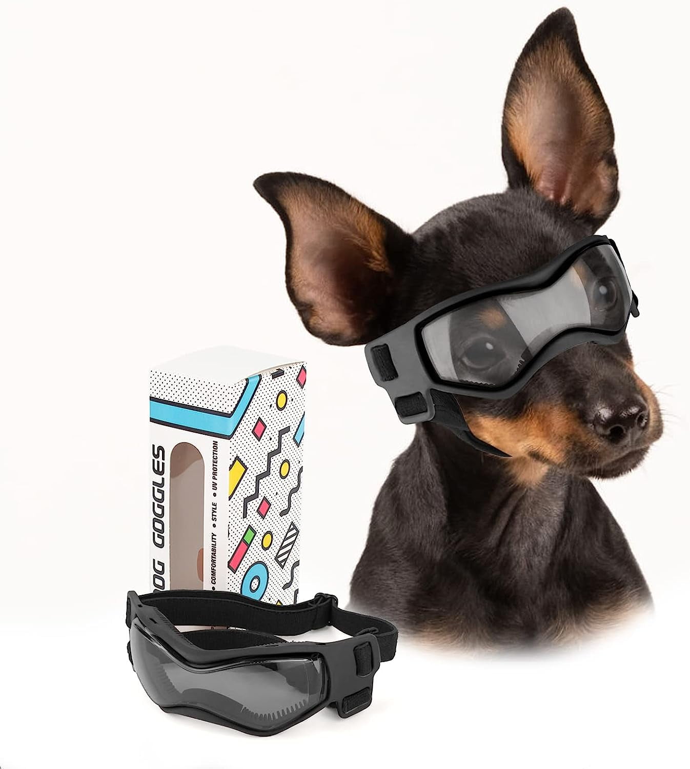 Dog Goggles Small Breed Dog Sunglasses for Small Breed UV Protection Eyewear for Small Dog Outdoor Riding Driving Small Black