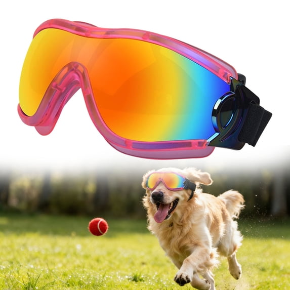 Dog Goggles Small to Medium Breed, Anti-UV Sunglasses for Dogs Medium Breeds, Windproof Driving Dog Eye Protection, Puppy Glasses with Elastic Straps, Adjustable, Pink Frame with Red Trim
