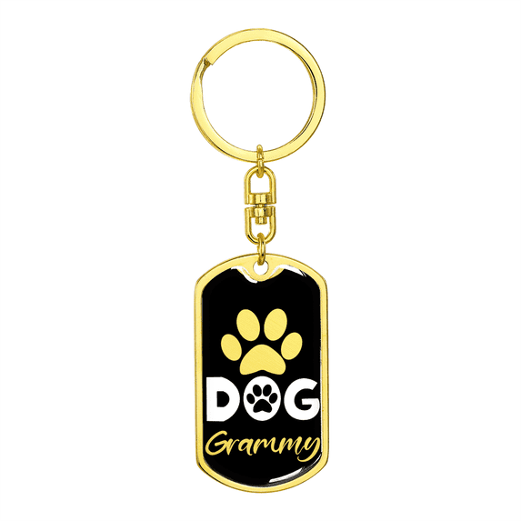 Dog Grammy Paw Stainless Steel or 18k Gold Premium Swivel Dog Tag Keychain