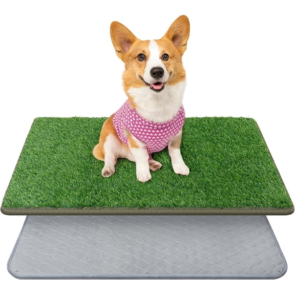 Dog Grass Mat with Pee Pad,Small Litter Box Indoor Artificial Grass Potty Training Pads for Dogs Tray Doggies Washable Reusable Puppy Pads Leakproof Pee on Outdoor Patio Balcony Apartment(18x30'')