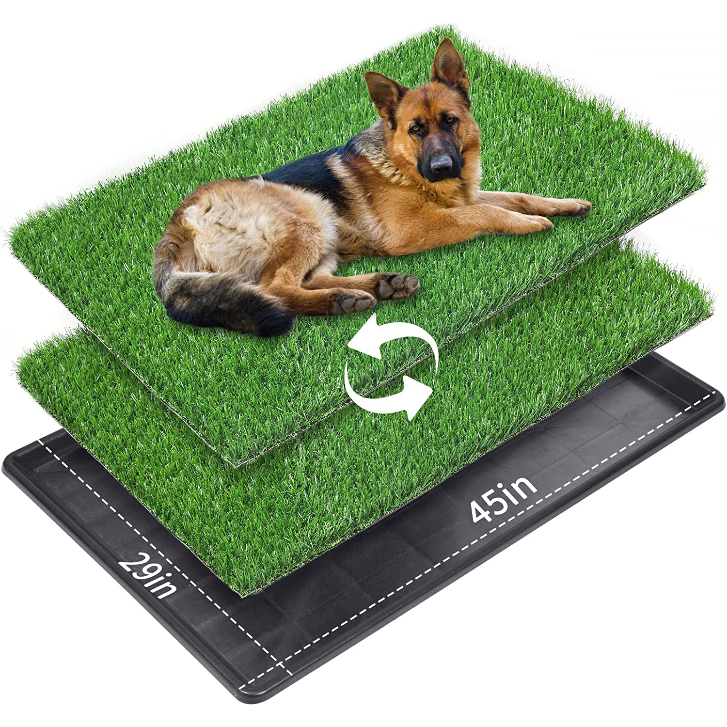 "Dog Grass Potty Tray with 2Pack Replacement Artificial Turf, 45"" x