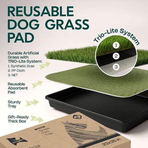 Dog Grass Pad with Tray 23x35 Artificial Grass Pad for Dogs Potty with Pee Pads Washable & Puppy Porch Potty Tray Dog Litter Box Indoor & Outdoor with Pet Turf for Puppy Toilet Training