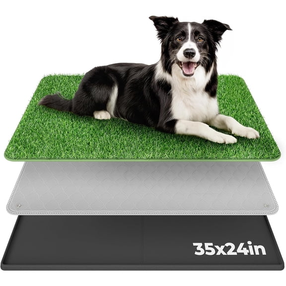 Dog Grass Pad with Tray 35"x24", Includes Reusable Artificial Turf for Dog Litter Box, Ultra-Absorbent Washable Pee Pad & EVA Material Tray for Balcony, Apartment & Indoor/Outdoor Use