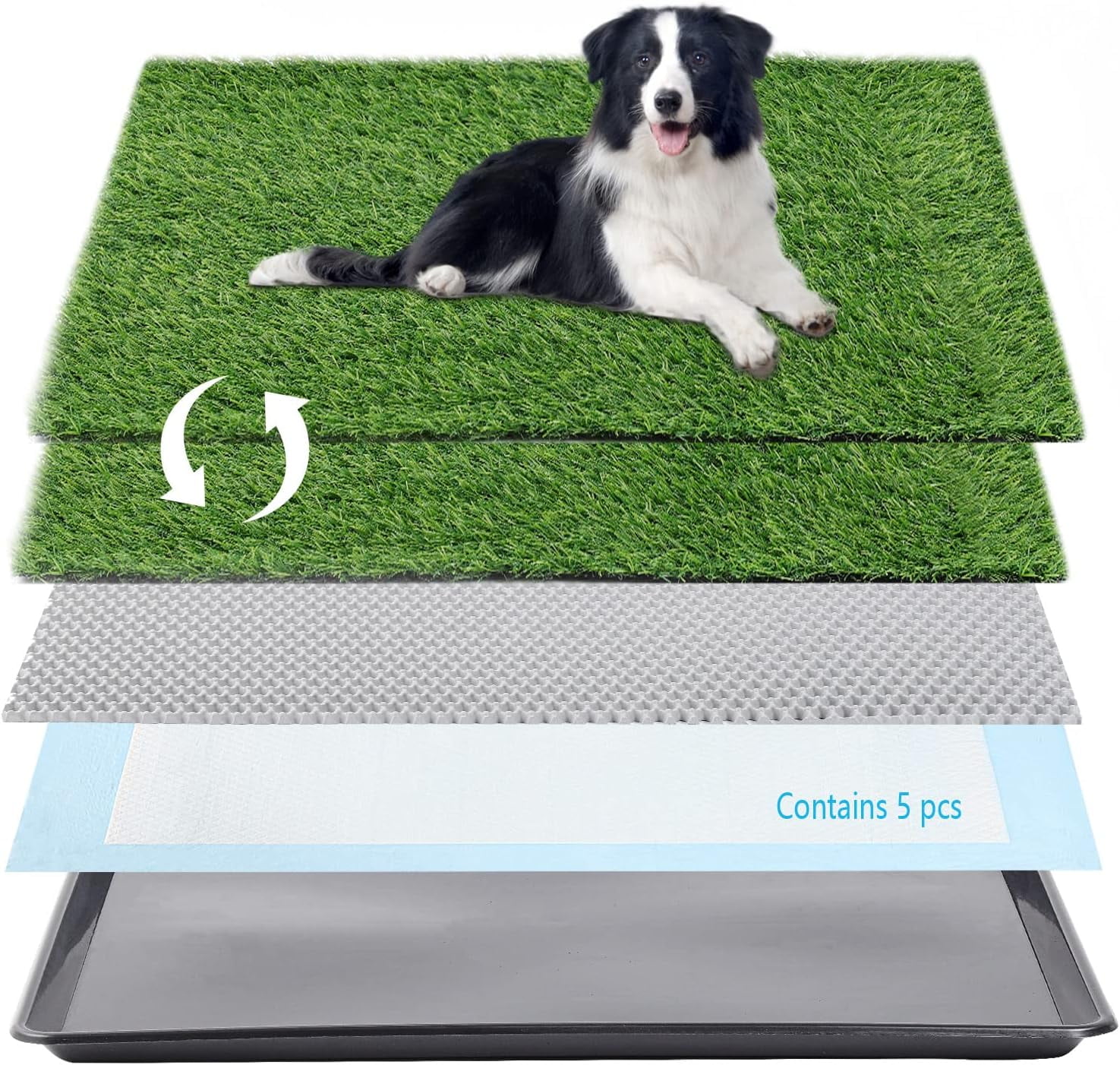 Dog Grass Pad with Tray 25 X 20 Dog Grass Potty Tray Indoor Dog Potty for Puppy Training Reusable Artificial Pee Grass Pad Tray for Dogs Outdoor Dog Toilet Pet Loo 3 Layer