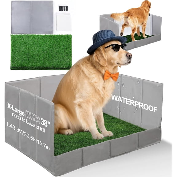Dog Grass Pad with Tray Foldable Dog Litter Box High Walls, Odor Free Artificial Grass for Dogs Potty, Pee Pad Holder, Seamless, No Assembly, Waterproof, Easy Clean, Portable for Travel