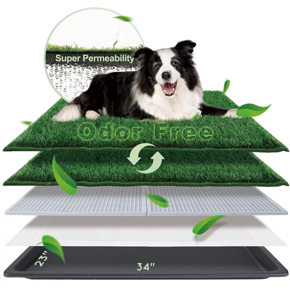 Dog Grass Pad with Tray Large 3423, Dog Litter Box with Odor Free Artificial Grass Pee Pads for Dogs Potty Tray with Hemmed Edge, Realistic for Indoor Balcony