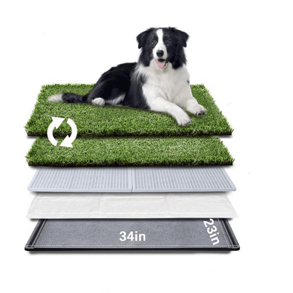 Dog Grass Pad with Tray Large 3423 Dog Litter Box Toilet with 2Artificial Grass for Dogs with Hemmed Edge, Pee Pads for Dogs, Realistic, Less Stink, Potty for Balcony