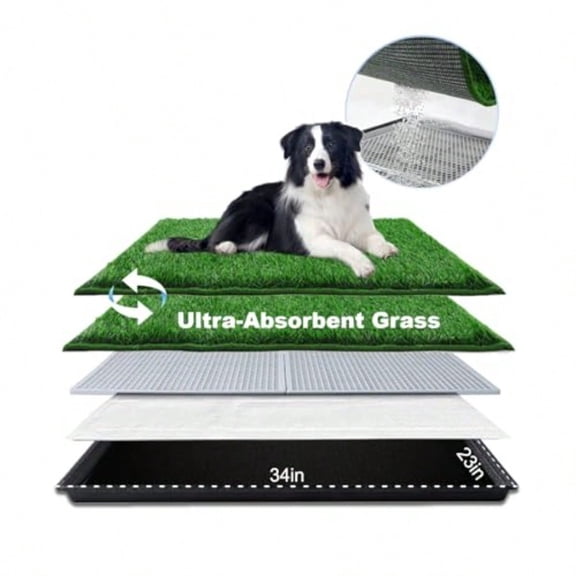Dog Grass Pad With Tray Large 34*23 Dog Potty With UltraAbsorbent Artificial Grass For Dogs With Hemmed Edge Pee Pads For Dogs Realistic Odor Free Litter Box For Balcony