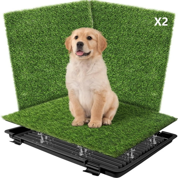 Dog Grass Pad with Tray,Reusable Training Pad with Replaceable Artificial Grass,Quick Absorbent Indoor Portable Dog Patio Potty,Washable Pee Pad For Puppy (Black Tray + 2 Grass Pads for Replacement)