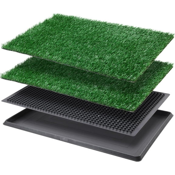 Dog Grass Pad with Tray - Dog Litter Box - Indoor Potty for Apartment and Patio Training - with 2 Packs Grass Pee Pads for Replacement, 16×20 Inch