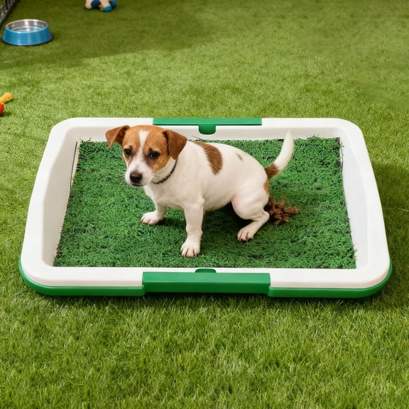 Dog Grass Pee Pad with Tray 45x31cm Reusable Puppy Training Toilet with Artificial Turf and Grid Panel for Indoor and Outdoor Use