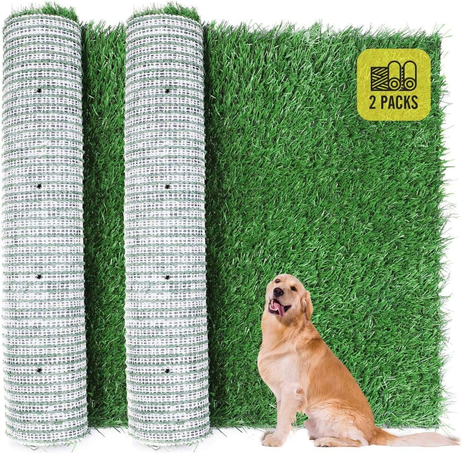 Dog Grass Pee Pads, Artificial Dog Training Grass Pads for Potty Tray, Fake Grass Tuf for Dogs to Pee On, Indoor Pee Grass for Dog Potty, Reusable Realistic Grass for Dogs (2 Pack)