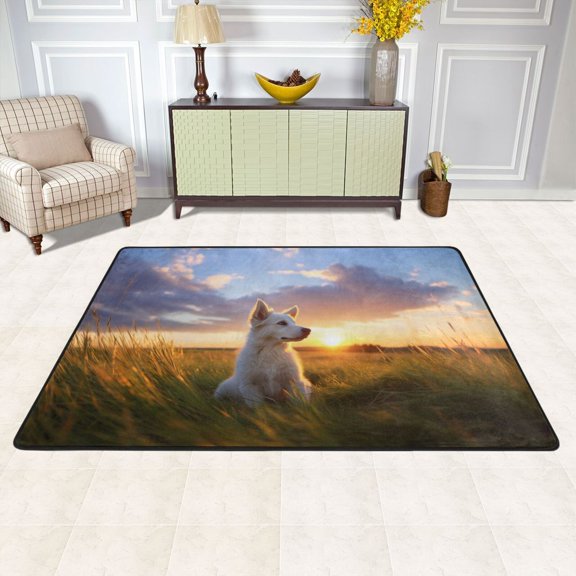 Dog Grass Sunlight Sky Area Rug Washable 72 x 48 Floor Carpet Mat Non Slip for Bedroom Living Room Kids Room Home Decor