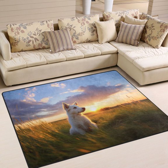 Dog Grass Sunlight Sky Area Rug Washable 80 x 58 Floor Carpet Mat Non Slip for Bedroom Living Room Home Decor