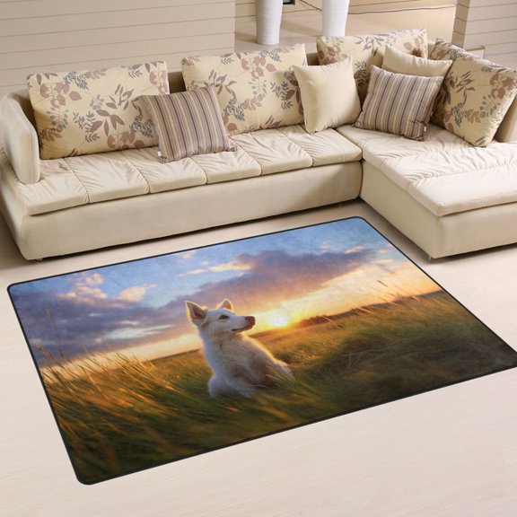 Dog Grass Sunlight Sky Area Rug Washable Floor Carpet Mat 60 x 39 inch for Bedroom Living Room Kids Room Home Decor
