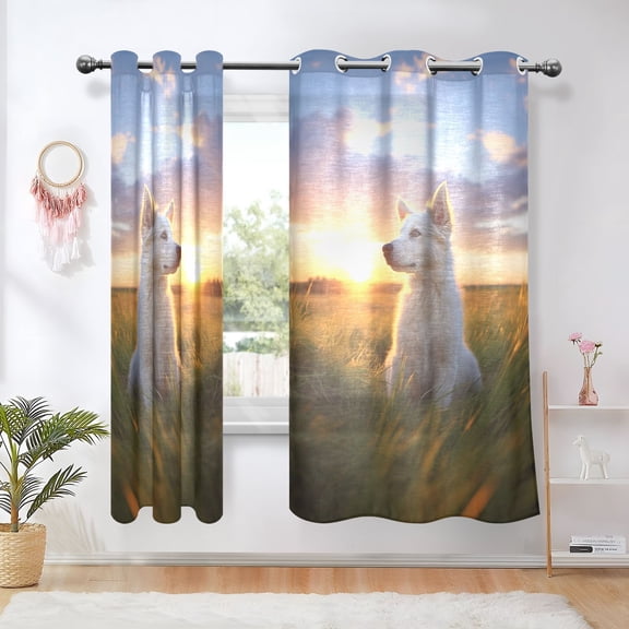 Dog Grass Sunlight Sky Blackout Curtains Thermal Insulation 63 inch Grommet for Bedroom Living Room Bathroom Kitchen Windows 2 Pack