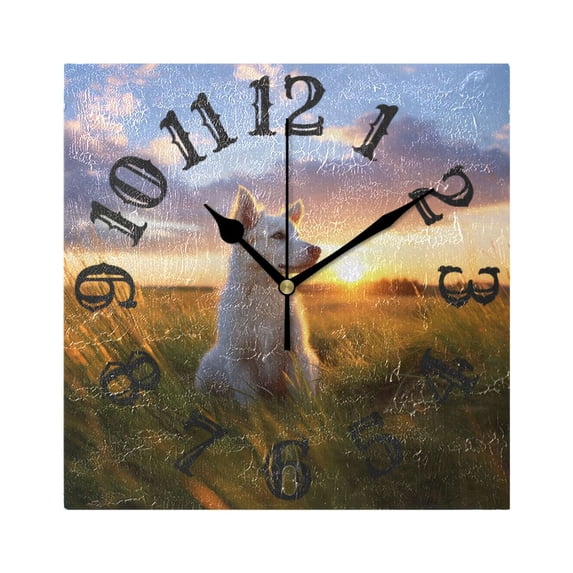 Dog Grass Sunlight Sky Wall Clock Square Silent Non Ticking Battery Operated Clock for Home Bathroom Kitchen Bedroom Living Room