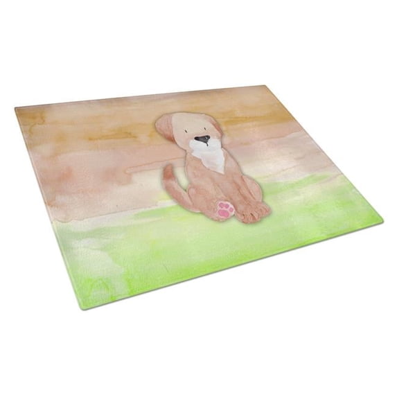 Dog Green & Brown Watercolor Glass Cutting Board - Large