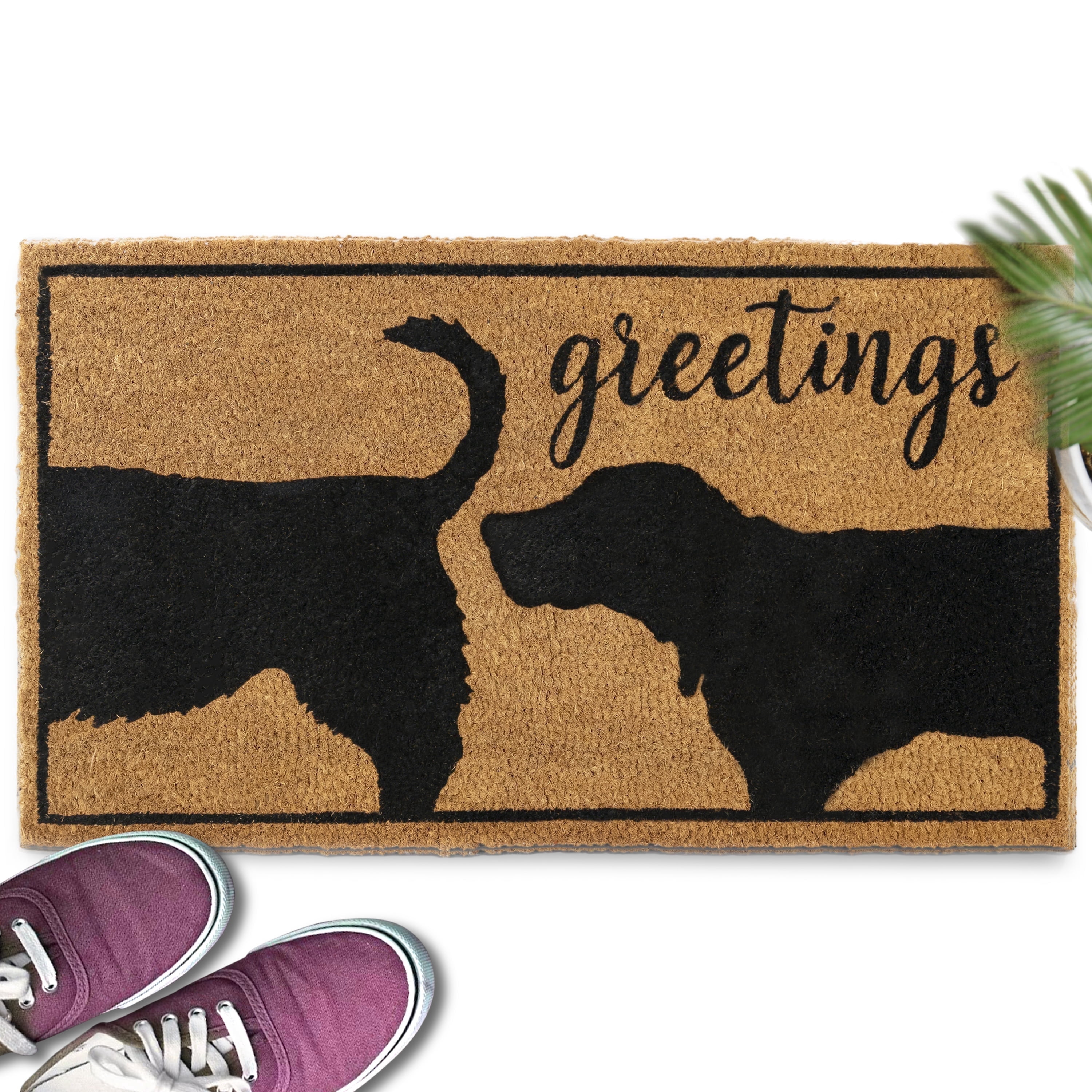 MAINEVENT Funny Dog Greetings Doormat 30x17 Inch, Outdoor Welcome Mat for Outside