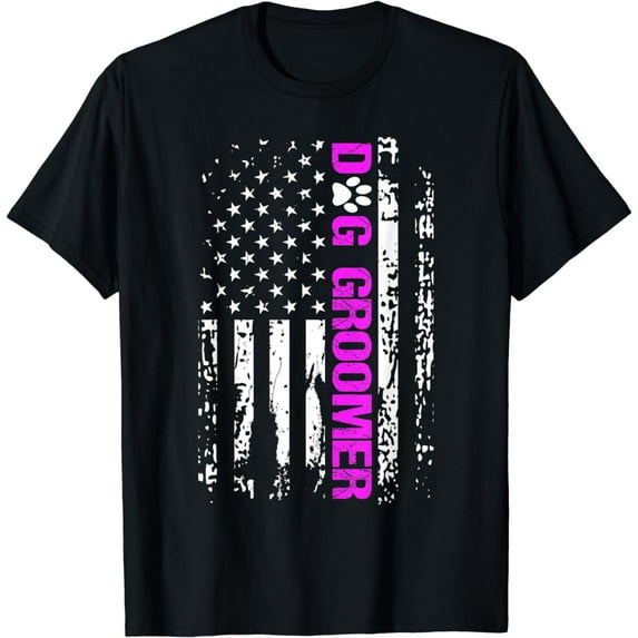 Dog Groomer Shirt American Flag Patriotic Dog Groomer Gift T-Shirt