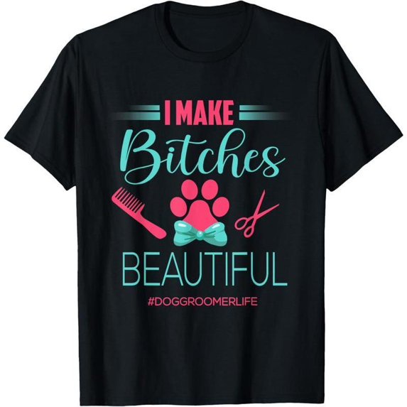 Dog Groomer T-Shirt Graphic Tee Funny Top Cotton Fashion Short Sleeve Casual Shirt Black S-5XL