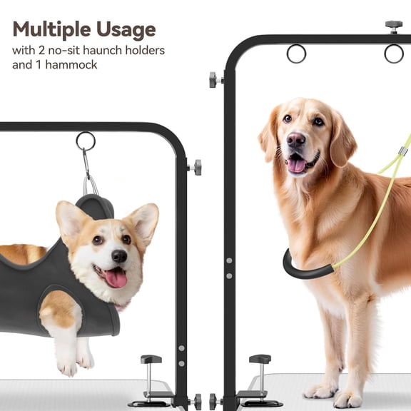 Dog Grooming Arm for Home Nail Trimming & Blow Drying, Adjustable 42" Height & 27"-39" Width, Heavy-Duty Clamp Fits Up to 2.76", Includes Hammock & 2 No-Sit Loops