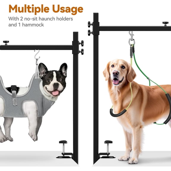 Dog Grooming Arm for Table, L Size, Adjustable 42" Height & 35"–44" Width, H-Shape Stable Grooming Stand, Clamp Fits up to 2.76", with Hammock & 2 Nooses for Home Grooming & Nail Trimming
