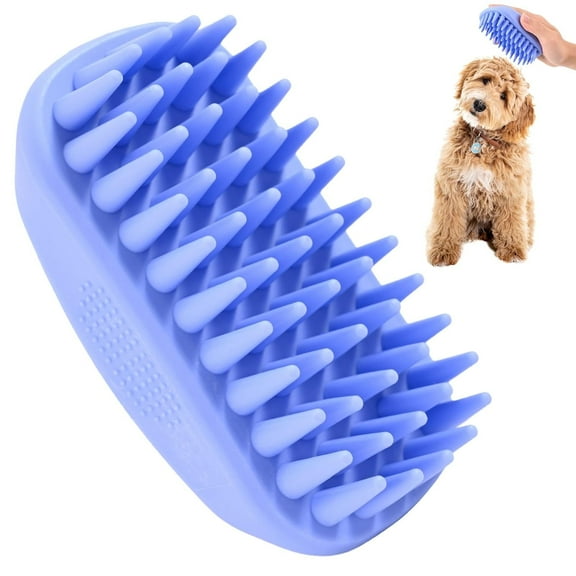 Dog Grooming Bath Brush, Pet Rubber Brush For Shower Scrubbing & Soothing Massage, Ideal for Long & Short Haired Dogs and Cats, Essential Puppy Grooming Accessories, Long Pins [We Love Doodles]