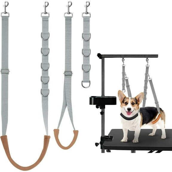 Dog Grooming Belly Strap - Dog Grooming Loops for Table Arm Extender Extension Loop Bathing Restraint Leash No Sit Haunch Holder for Small & Medium Dogs Hair Cutting Washing (Gray)