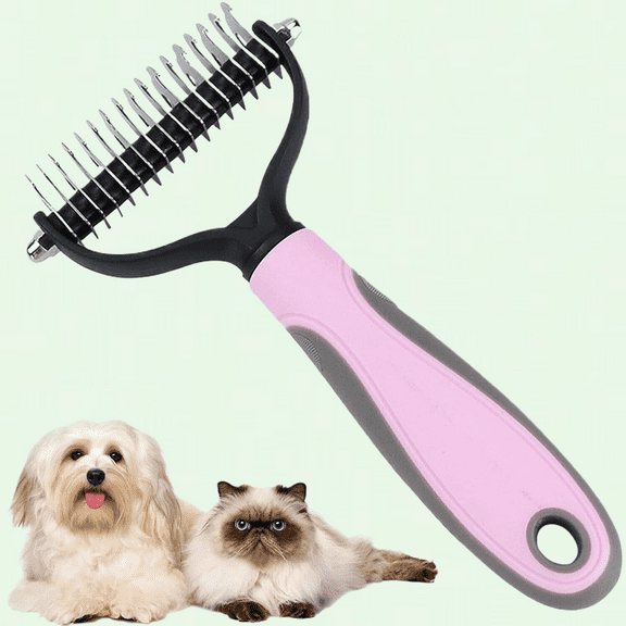 Dog Grooming Brush, Cat Dematting Tool, Undercoat Rake for Dogs & Cats - Pink