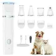 Dog Grooming Clippers Kit, All-in-One Low Noise Pets Clippers Rechargeable Cordless Electric Paw Trimmer Nail Grinder Shaver for Dogs Cats Paws Eyes Ears Face Matted Hair