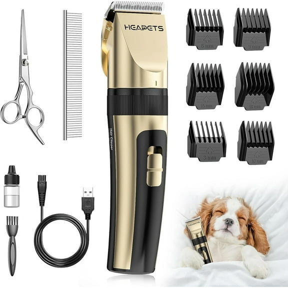 Dog Grooming Clippers | Quiet, Cordless, Adjustable, Rechargeable Trimmer, Gold