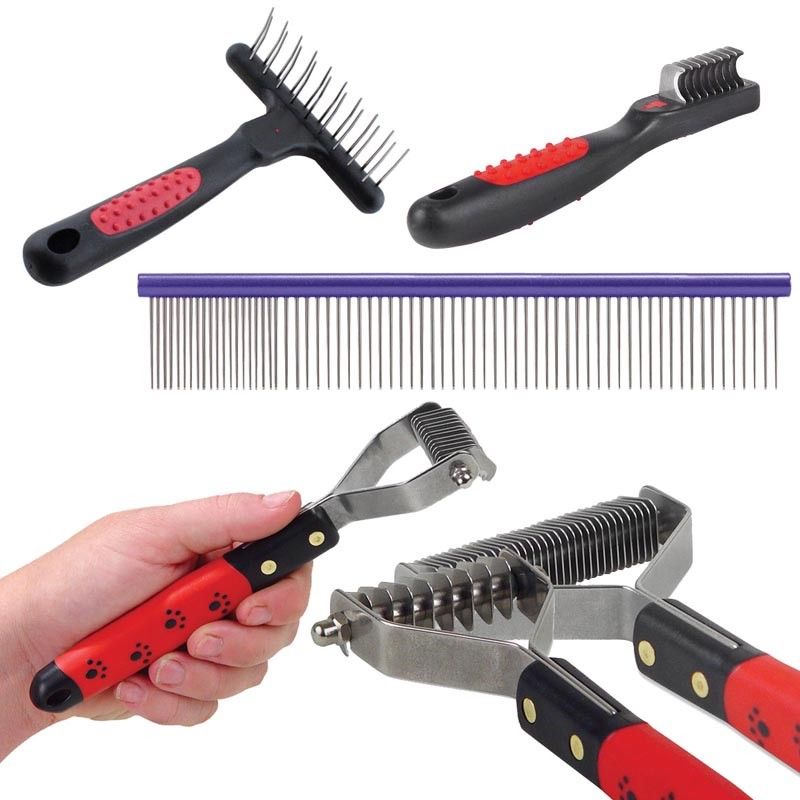 Dog Grooming Deshedding Tool Kit 6 Piece Professional Dematting Rake