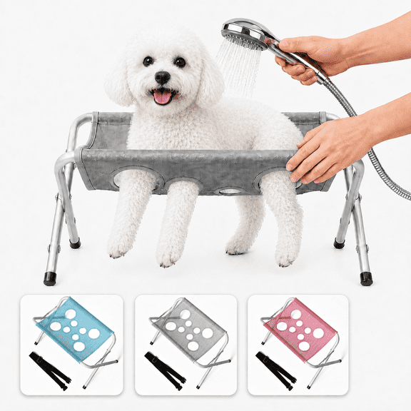 Dog Grooming Hammock, Foldable 8-Hole Pet Bathing Stand
