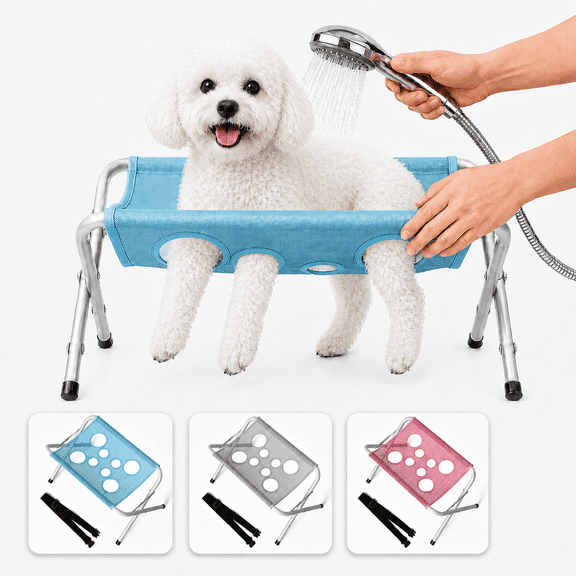 Dog Grooming Hammock, Foldable 8-Hole Pet Bathing Stand