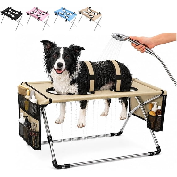 Dog Grooming Hammock, Foldable Pet Paw Bathing Wash Hammock Stand for Small/Medium Dogs and Cats, Mesh Bath Support for Nail Trimming, Bathing, Grooming & Pet Care (Coffee-a Pro)