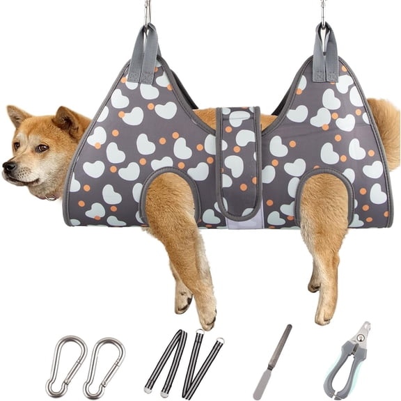 Dog Grooming Hammock for Large Dogs, No Struggle Nail Trimming Sling Harness with Clippers for Anxious Pets, Grooming Restraint Aid for Easy Paw Care, Brushing & Cleaning