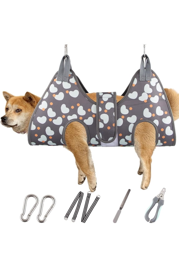 Dog Grooming Hammock for Large Dogs, No Struggle Nail Trimming Sling Harness with Clippers for Anxious Pets, Grooming Restraint Aid for Easy Paw Care, Brushing & Cleaning