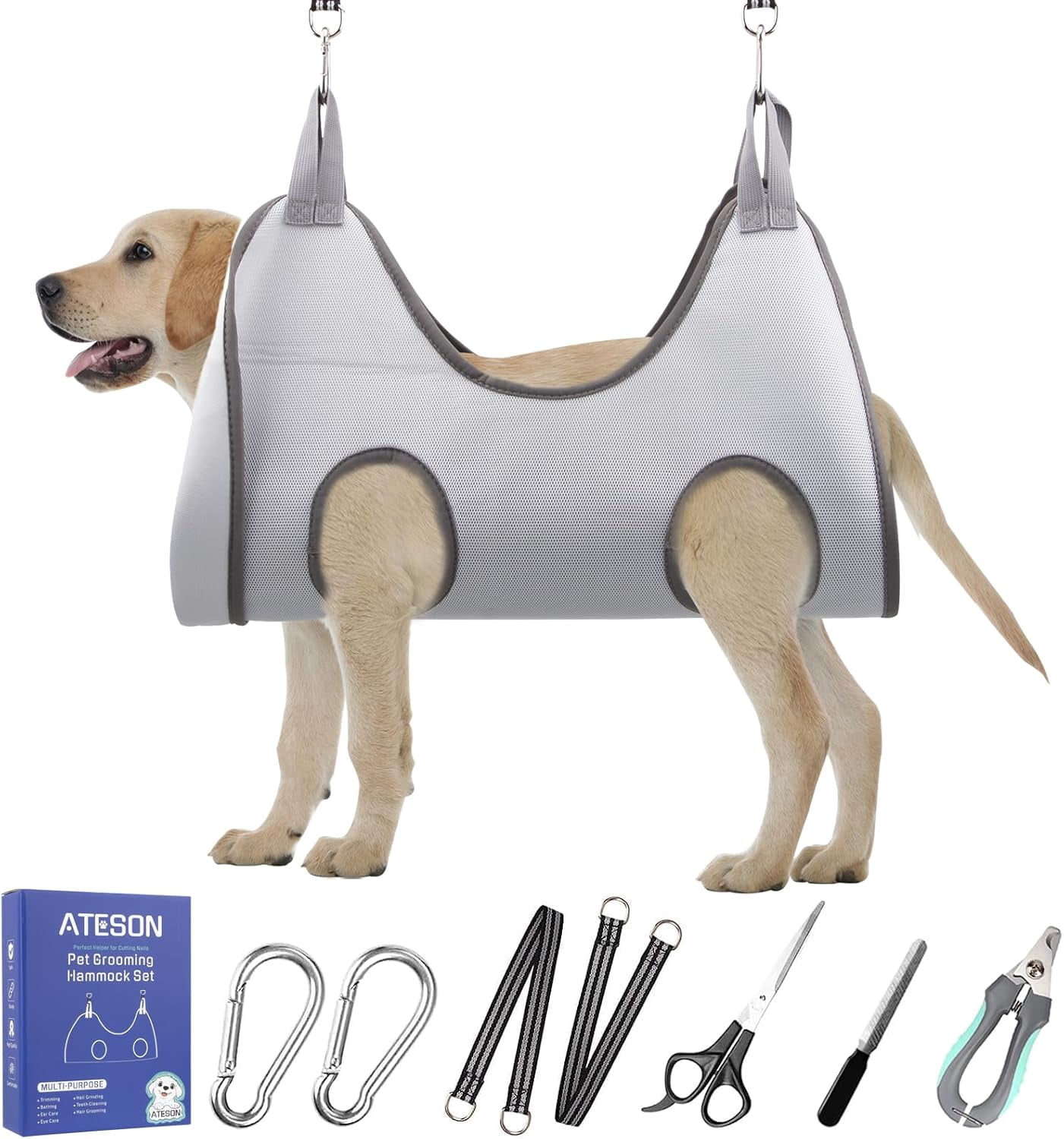 Dog Grooming Hammock for Large & Giant Dogs, Pet Grooming Sling with Nail Clippers, Trimmers & Scissors – Comfortable & Safe Grooming Harness for Stress-Free Nail Trimming for XXXL Dogs