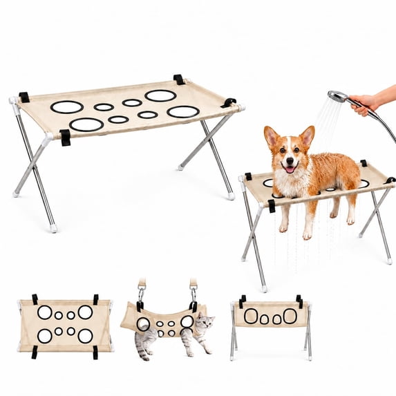 Dog Grooming Hammock, Pet Bathing Sling with Metal Stand, 8-Hole ...