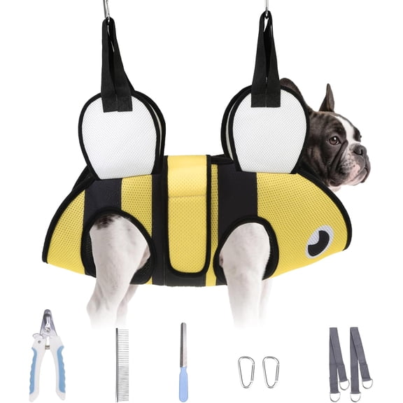 Dog Grooming Hammock for Small Dogs Cats, Cute Shark Design Dog Hanging Harness for Nail Trimming/Clipping, Pet Sling with Grooming Kit and Thick Neck Support & Strap Restraint Claw Care, M